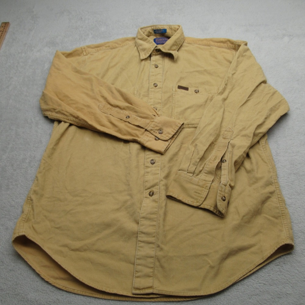 Pendleton Shirt Mens Medium Yellow Micro Corduroy Cotton‎ Button Up Vintage Y2K